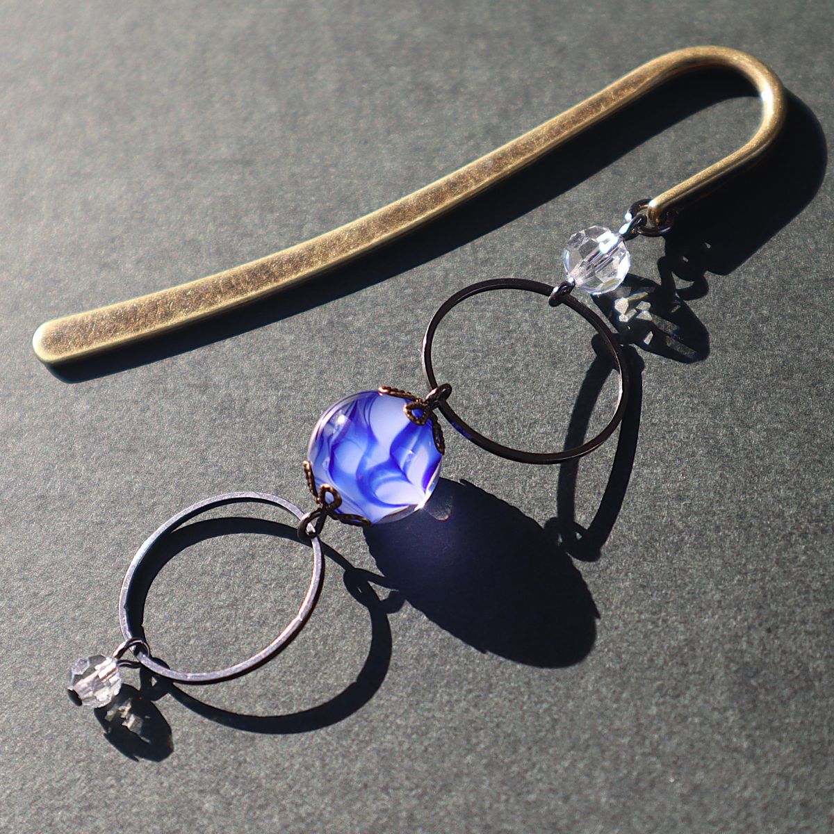 ブックマーク かんざし とんぼ玉 ヴィンテージ スワロフスキー ブルー 青