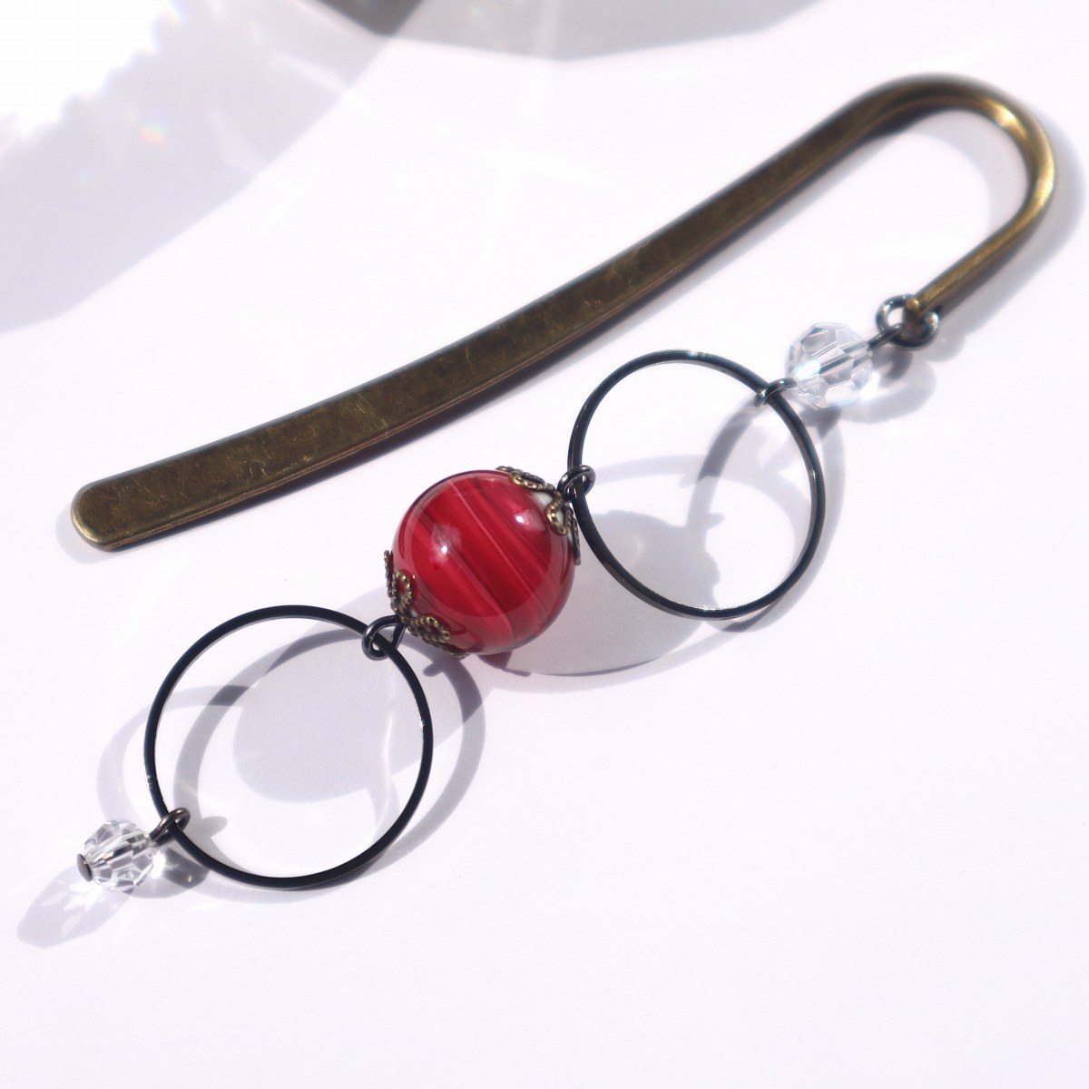 ブックマーク かんざし とんぼ玉 ヴィンテージ スワロフスキー レッド 赤