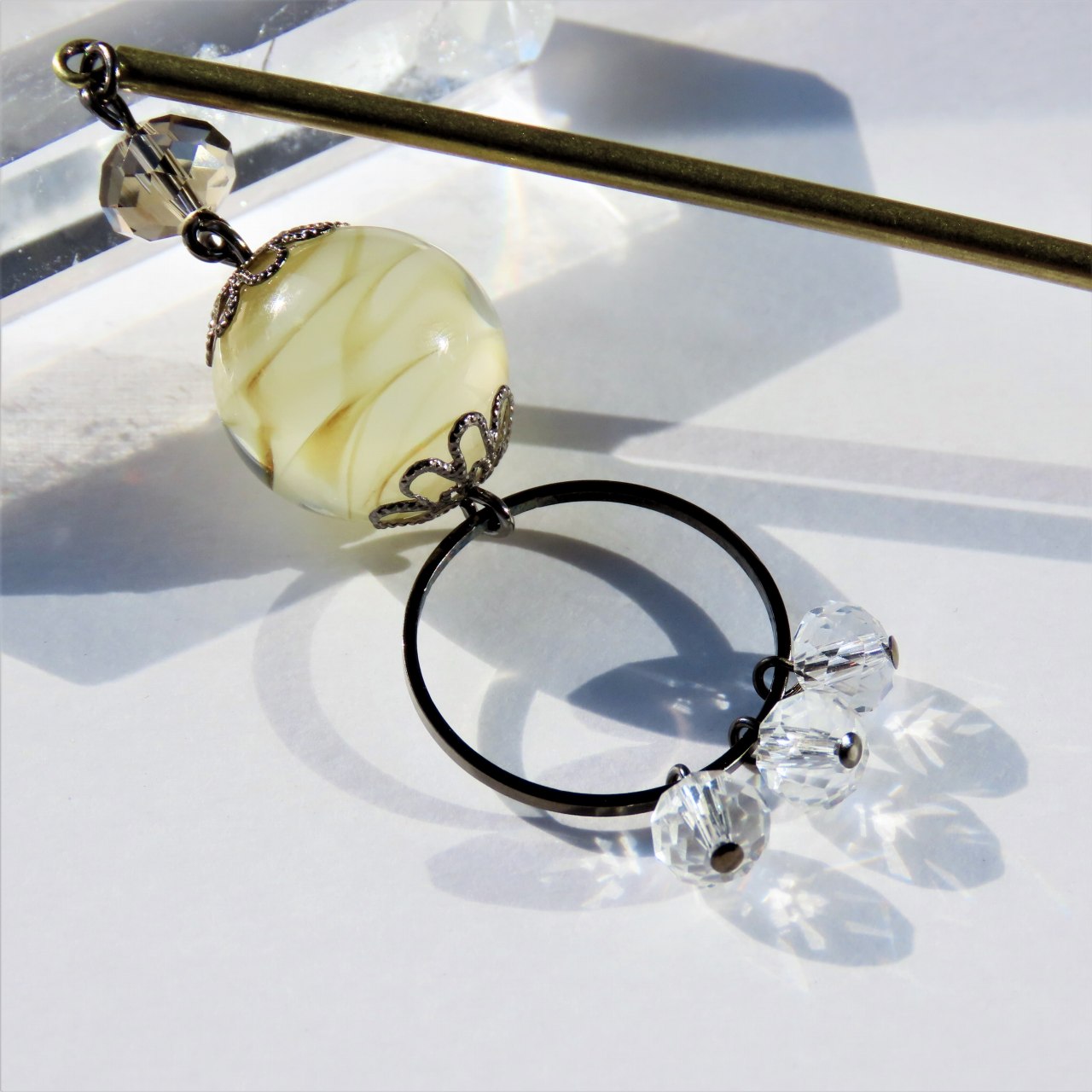 かんざし 一本 とんぼ玉 伝統的ガラス工芸 ビーズ ブラウン 茶色