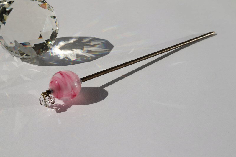 とんぼ玉 かんざし 一本 国産ガラス工芸品 ヘアーアクセサリー ピンク