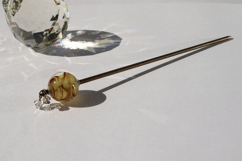 とんぼ玉 かんざし 一本 国産ガラス工芸品 ヘアーアクセサリー ブラウン