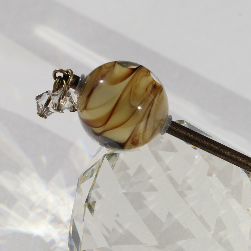 とんぼ玉 かんざし 一本 国産ガラス工芸品 ヘアーアクセサリー ブラウン
