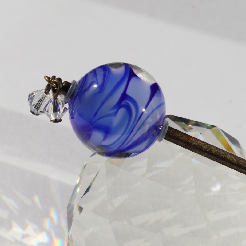 とんぼ玉 かんざし 一本 国産ガラス工芸品 ヘアーアクセサリー ブルー