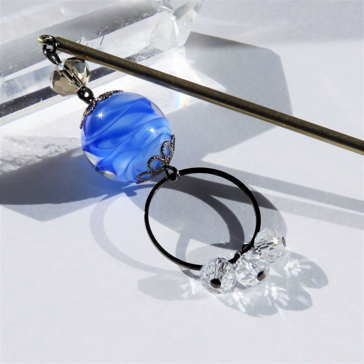 かんざし 一本 とんぼ玉 伝統的ガラス工芸 ビーズ ブルー 青