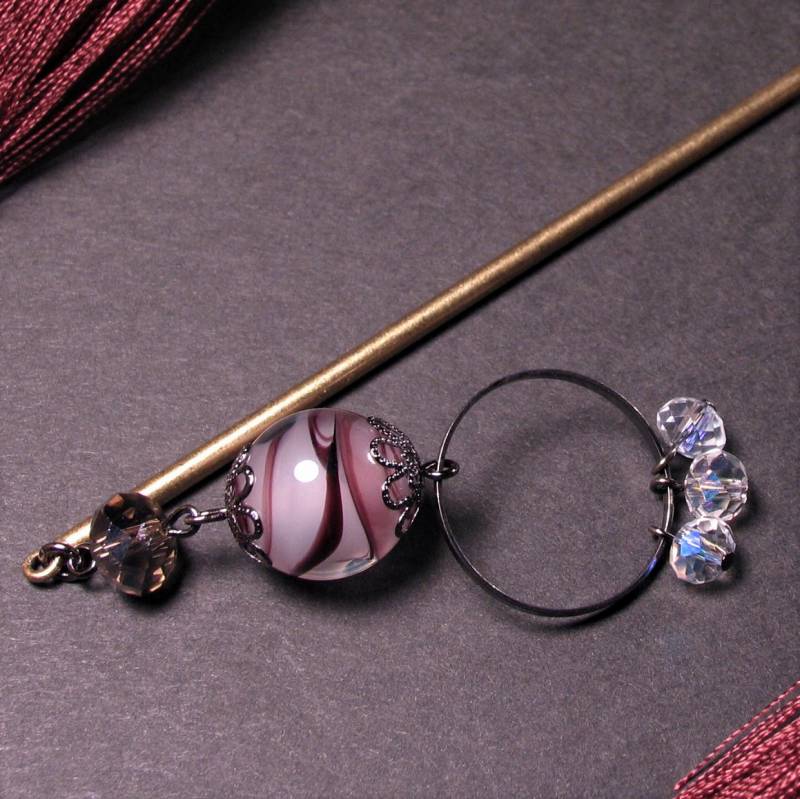 かんざし 一本 とんぼ玉 伝統的ガラス工芸 ビーズ パープル 紫