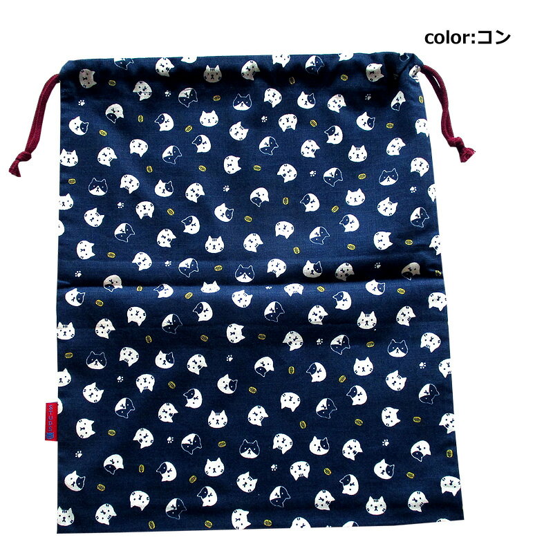 シューズバック ねこに小判 コン デザイン和柄 巾着シューズBAGタテ42cm ヨコ33cm