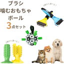 【在庫処分】 3点セット ペット ブラシ 噛むおもちゃ ボール 犬 猫 オーラルケア おもちゃ ブラッシング 長毛 短毛