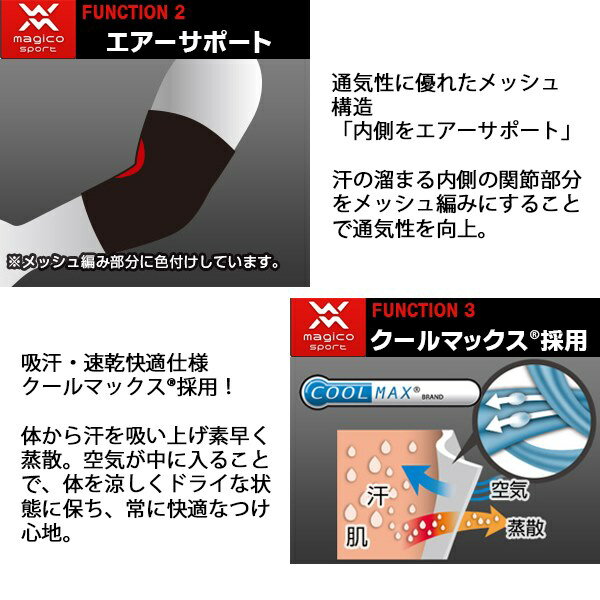 マジコスポルト magico sport エルボー パワースリーブ ひじ用 サポーター テーピング 疲労 軽減 日本製 中山式 メンズ レディース　メール便送料無料 3