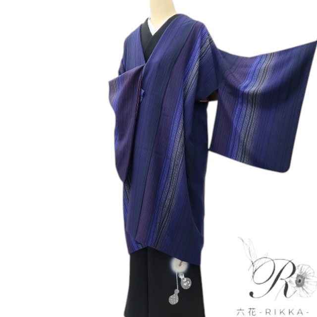 【中古】六花-RIKKA- 美品 正絹 縦縞 ロング丈 道中着 着物 A4441 リサイクル着物