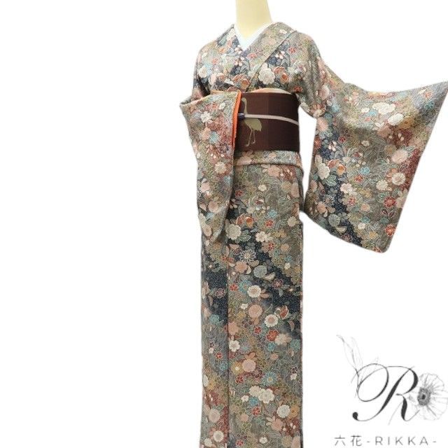 六花-RIKKA- 美品 正絹 辻が花 鴛鴦 小紋 着物 A4591 リサイクル着物