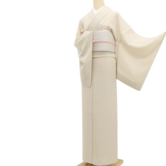 E 美品 夏物 笹の葉の地模様 淡藤色 正絹 色無地 付下げ 薄物 絽 紗 着物 楽天市場】絽 色無地 正絹（カラーベージュ）（着物｜和服