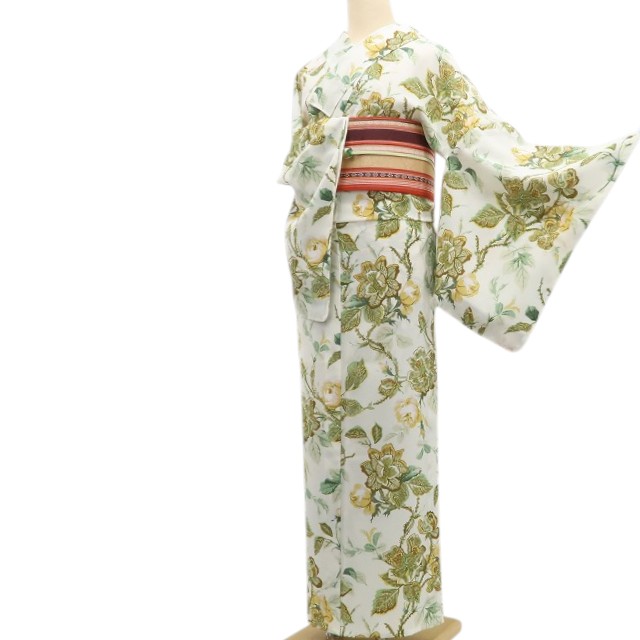 【新品】tomihisa 新品 SOULEIADO セオアルファ ローズバッド お仕立て上がり品 洗える夏着物 仕付け糸付 小紋 浴衣 6598
