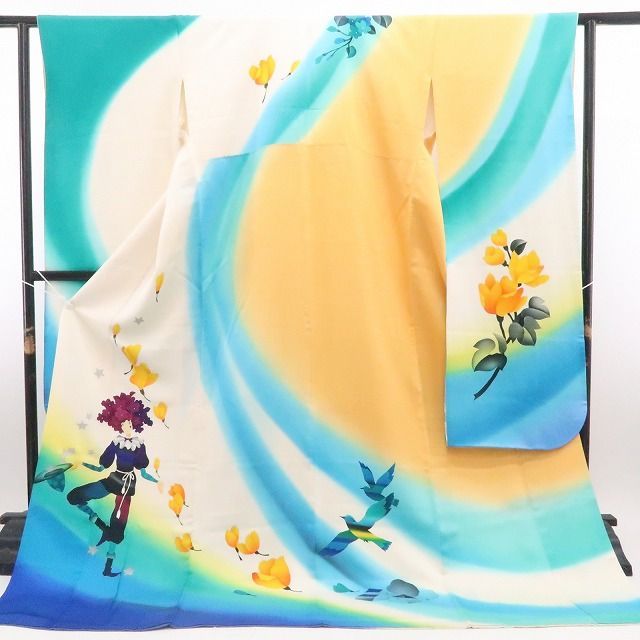 ゆめsakuの《20%OFFクーポン★期間限定》【中古】tomihisa 絵本作家 永田萠 メルヘン 銀通し 着物 正絹 成人式 振袖 7003 リサイクル着物｜アングル3