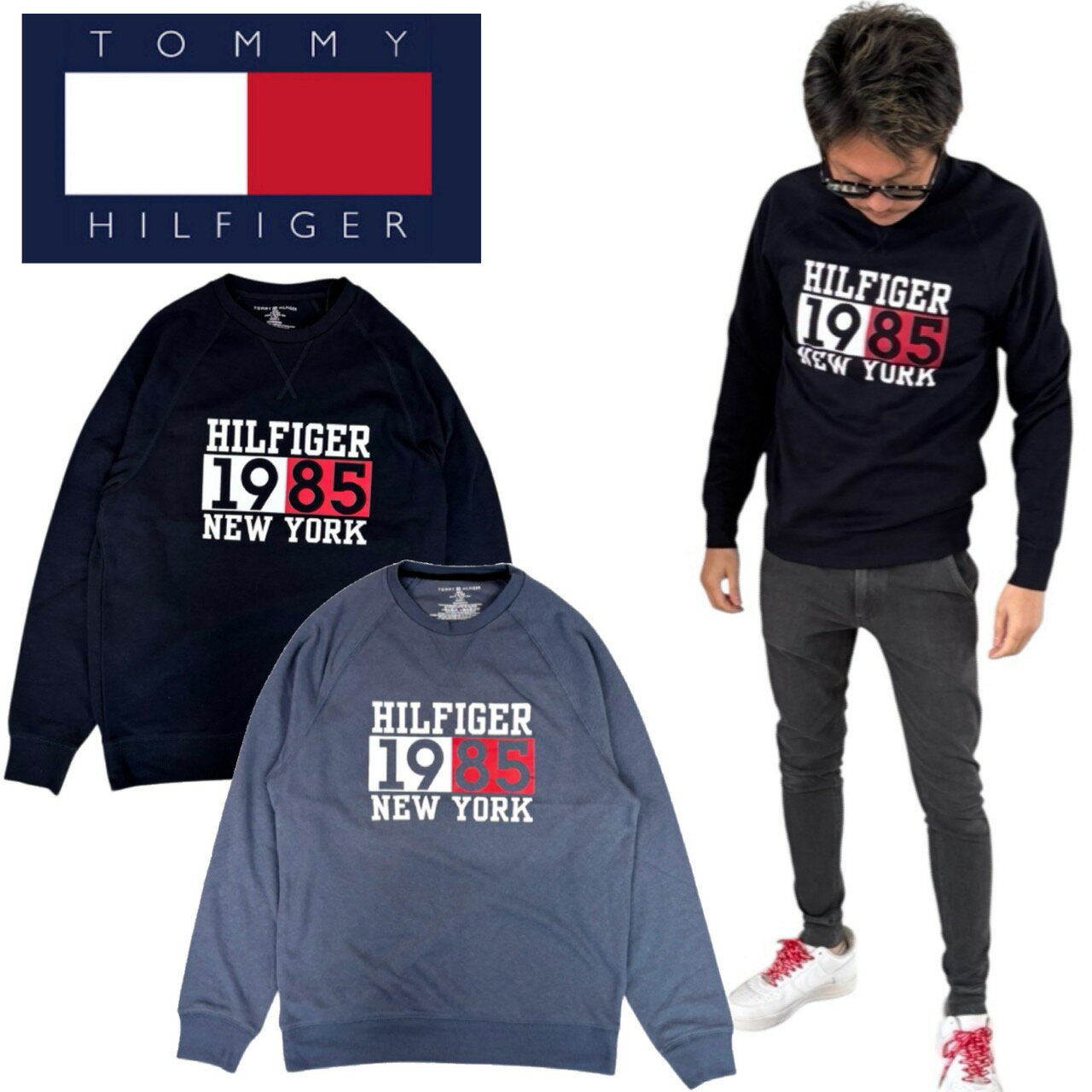 乐天商城 - トミーヒルフィガー Tommy Hilfiger トレーナー 薄手 ロンT 長袖 09T4458 スウェット ロゴ メンズ レディース 部屋着 丸首 ルームウェア TOMMY HILFIGER