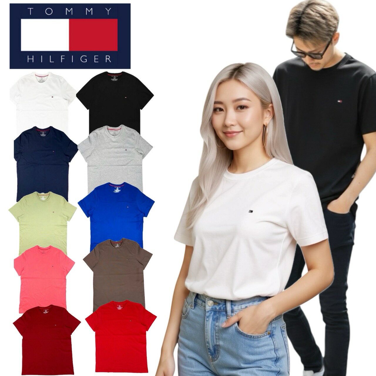 樂天商城 - トミーヒルフィガー Tommy Hilfiger 半袖 Tシャツ 09T3139 クルーネック 丸首 フラッグロゴ カットソー TOMMY HILFIGER CORE FLAG TEE