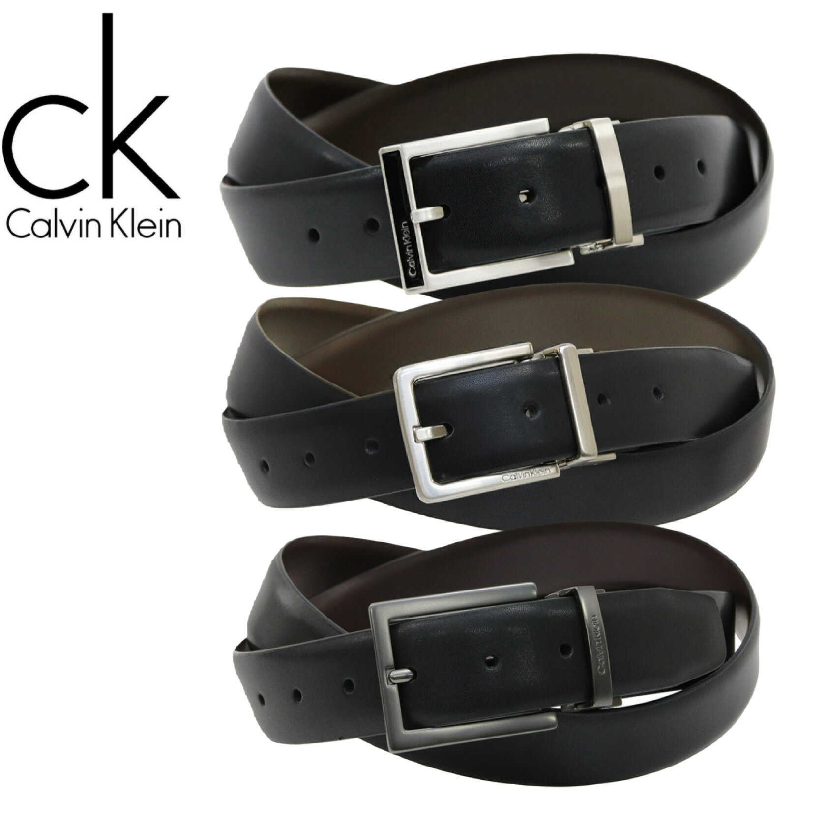 Calvin Klein men's reversible belt, available in 3 colors, one size fits all, made of cowhide leather with a pin buckle. A stylish accessory.