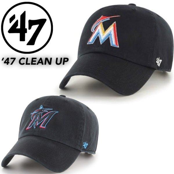 47 フォーティーセブン ブランド キャップ 帽子 柔らか RGW28GWS マイアミ MLB マーリンズ クリーンナップ オールシーズン 男女兼用 ブラック 47BRAND MARLINS CLEAN UP