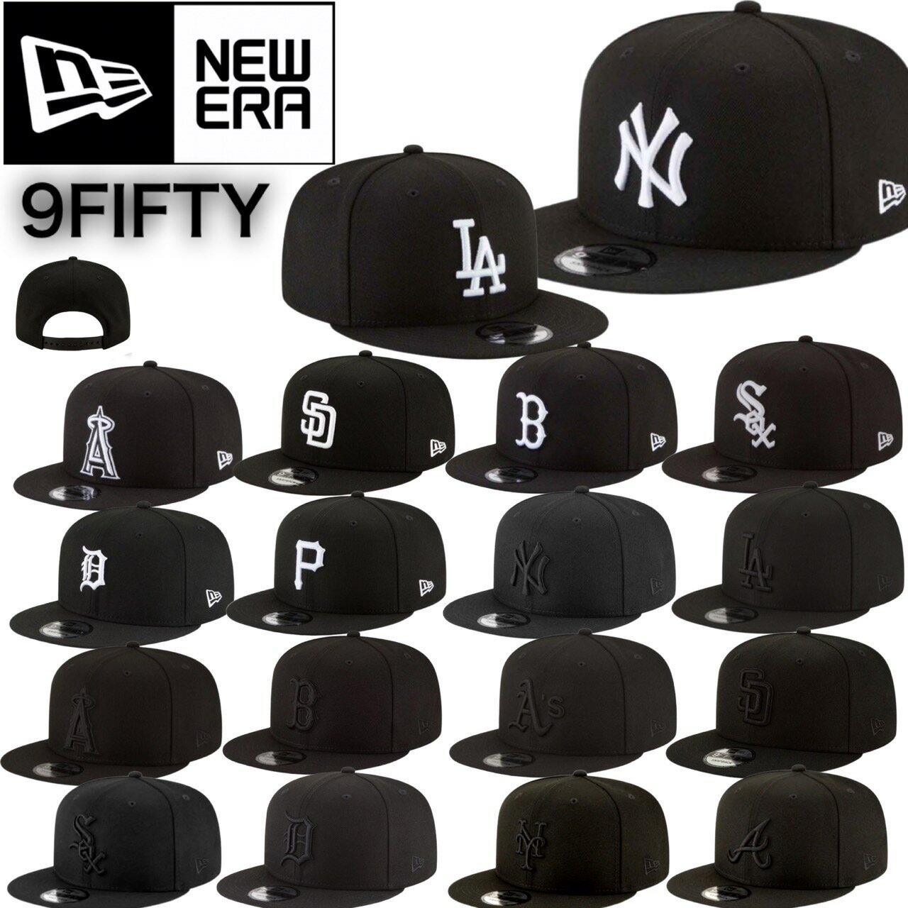 ニューエラ NEWERA キャップ 帽子 9FIFTY ヤンキー LA ドジャース パドレス 950 ワンサイズ MLB 黒 スナップバック メジャーリーグ 男女 NEWERA 9FIFTY CAP