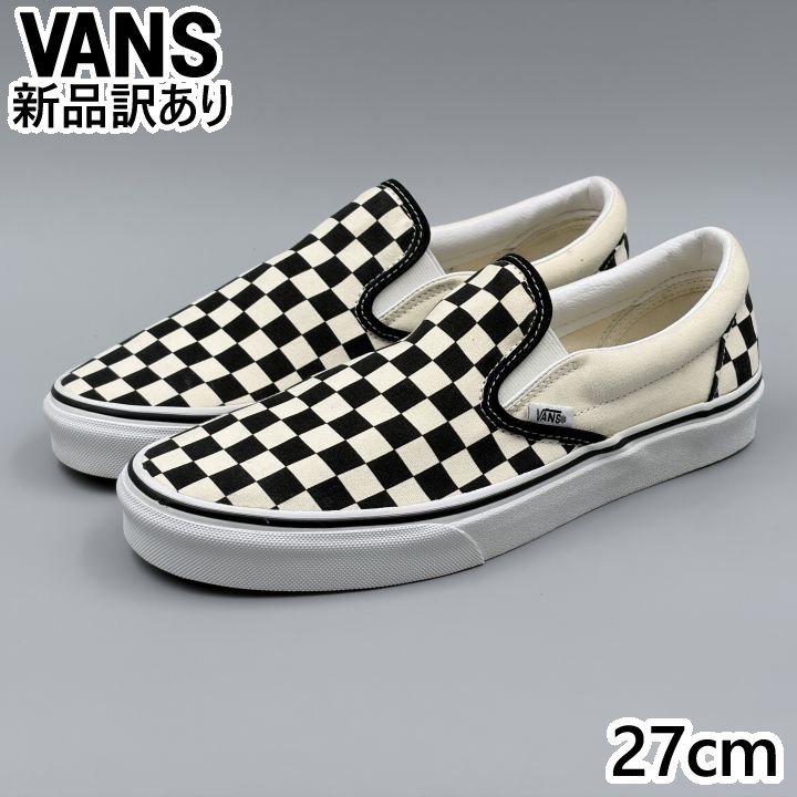 VANS スリッポン ブラック/ホワイト チェック USA9/27.0cm スニーカー VN000EYEBWW ヴァンズ (vn080)