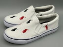 訳あり品 ポロ ラルフローレン スニーカー KEATON SLIP ON 21.0cm US1.0 ホワイト×ネイビー×レッド/RF103502 RF10350...