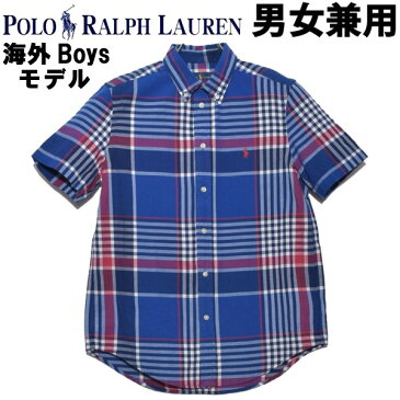 ポロ ラルフローレン ワンポイント チェックシャツ 男性用兼女性用 POLO RALPH LAUREN 323-785807 メンズ レディース 半袖シャツ ブルー (01-21231130)