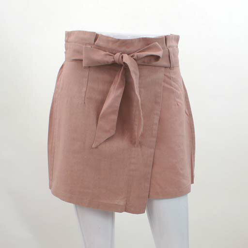 スカート見えする 結べるリボンベルト付き キュロット ショートパンツ M～LL ピンク・ベージュ・グリーン・サックス 4色