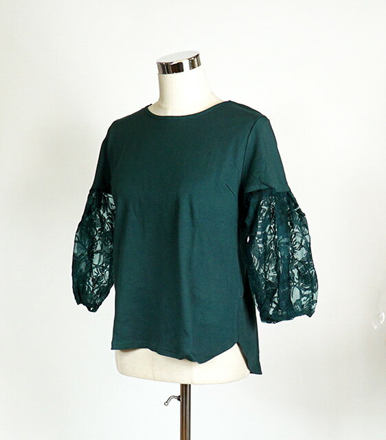 大人フェミニン 袖オパールデザインプルオーバー 7分袖（M～LL）グリーン