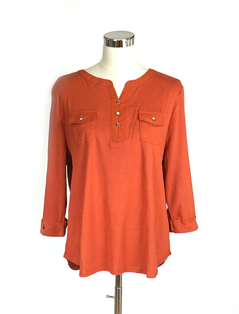 大きいサイズ 軽やかに着られる 飾りボタンがチャーミング♪ ポケット使いプルオーバー（4L 5L 6L）レン..