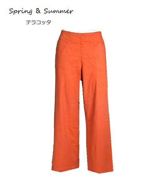 【お買い物マラソンSALE】 ハリ感と艶が美しいリネン混 ストレッチ 冷感ワイドパンツ 股下65cm（M・L) テラコッタ style-cafe-10065091 Style Cafe パッケージ画像