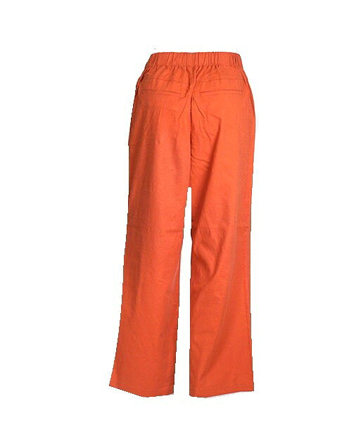【お買い物マラソンSALE】 ハリ感と艶が美しいリネン混 ストレッチ 冷感ワイドパンツ 股下65cm（M・L) テラコッタ style-cafe-10065091 Style Cafe サンプル画像3