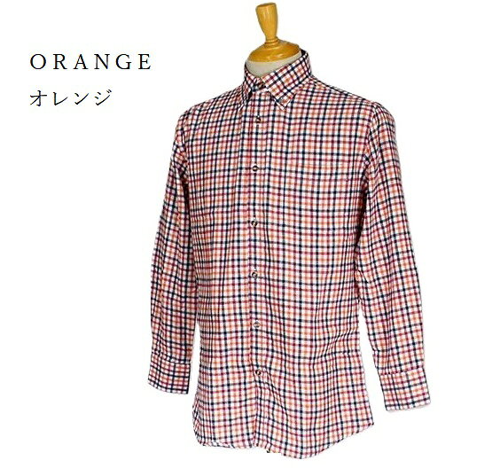 【メンズ】ふんわり暖か 起毛素材 綿混 長袖シャツ チェック柄シャツ （M）オレン...