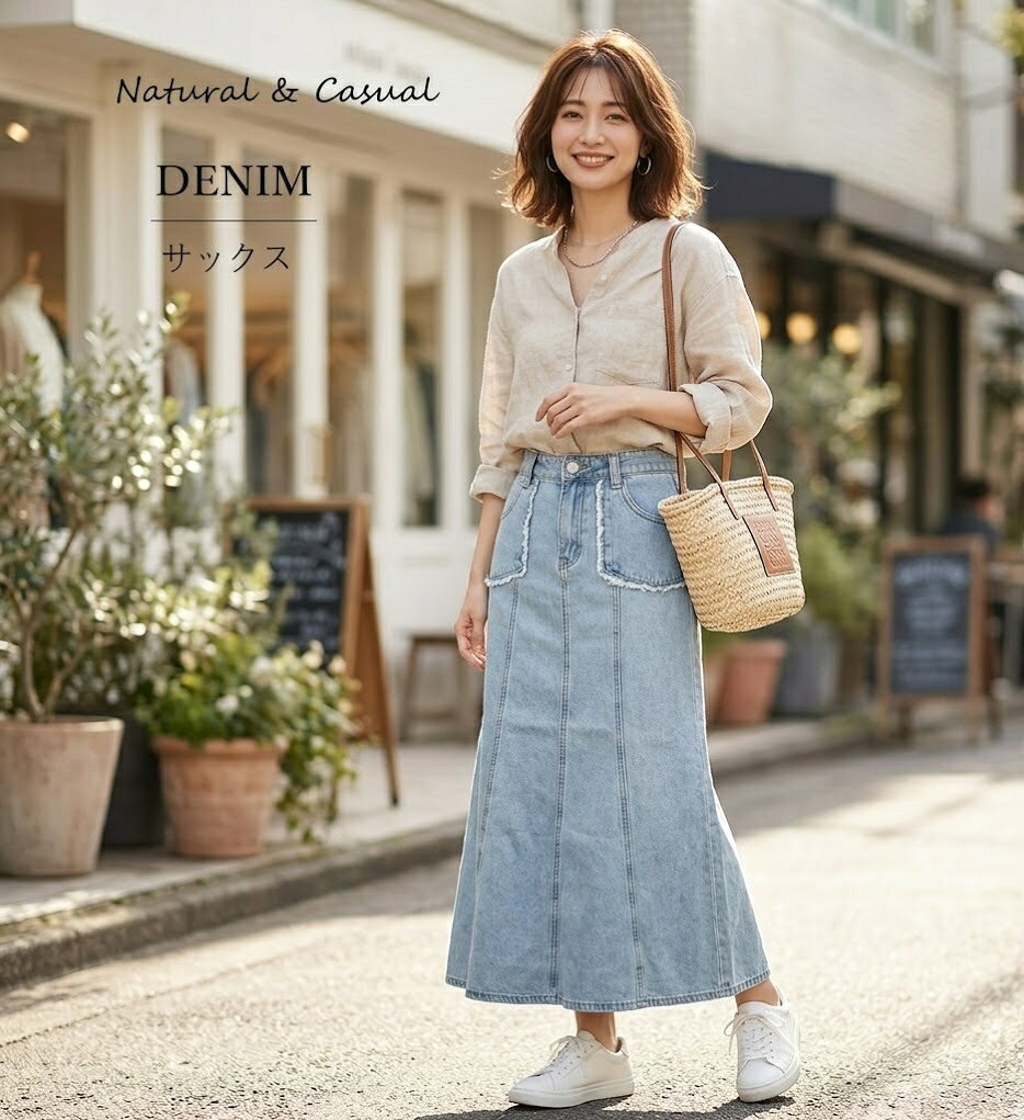 樂天商城 - 残りわずか！デニム マーメイド マキシスカート（M）サックス【春夏】ジーンズ