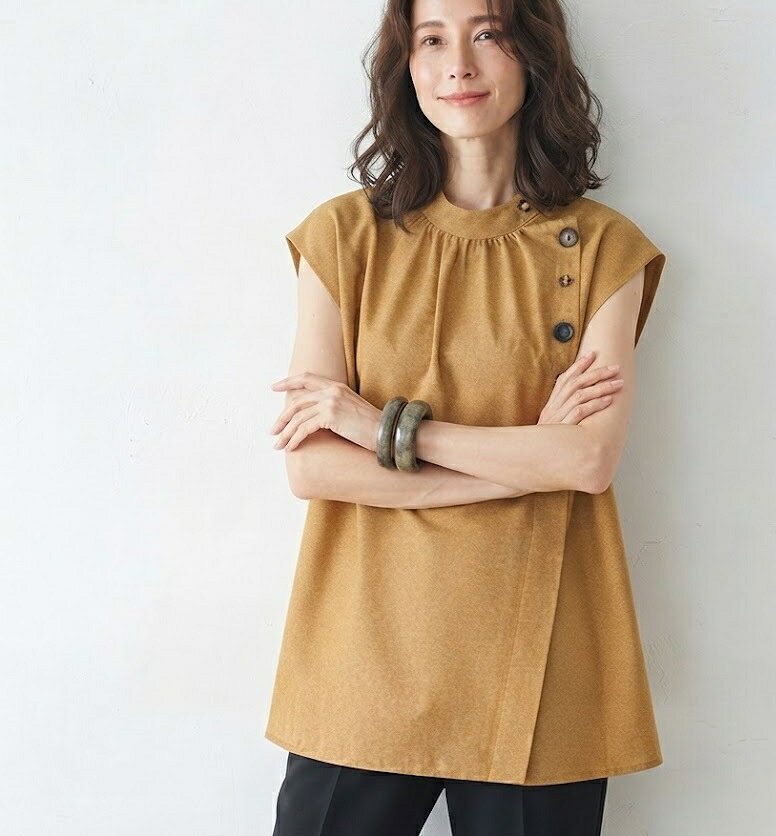 【お買い物マラソンSALE】891円→550円 二の腕細見え！ボタンデザイン ブラウス （M）オレンジ【春夏】 style-cafe-10066102 Style Cafe サンプル画像3