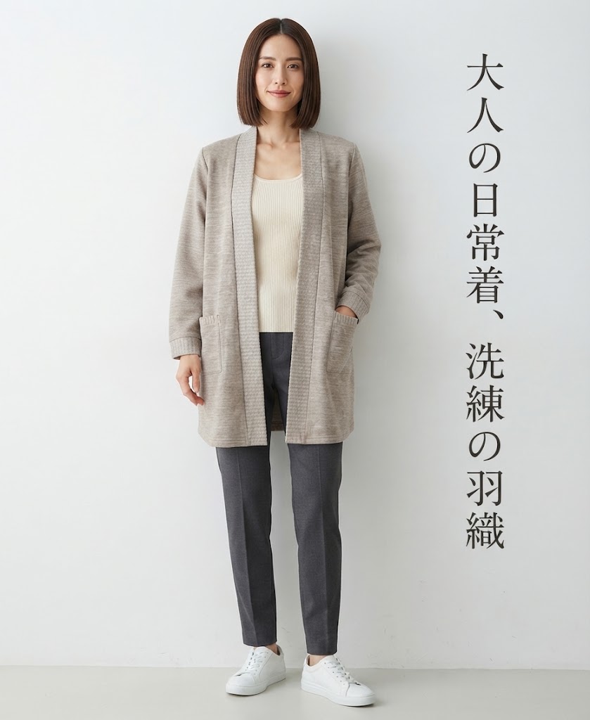 【現品限り】きれいめからカジュアルまで幅広く活躍！ 裏起毛素材 ロングカーディガン（4L）ベージュ【秋冬】大きいサイズ