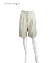 【夏物セール】脚長見えするきれいめショートパンツ フロントタック バミューダパンツ (M) ベージュ