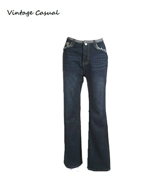 Boot Cut Jeans - 残りわずか！ヴィンテージカラーフリンジデニム ブーツカット 股下78cm（S・M)ネイビー【スーパーSALE協賛ポイント最大46倍！】