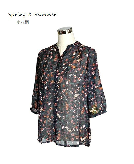 サラっと夏柄シャツ 楊柳素材 シフォンプリント オーバーブラウス 7分袖（M～5L）...