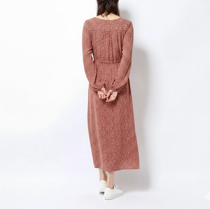 【楽天スーパーSALE】着るだけで大人可愛いが叶う フラワー プリント ロングワンピース Vネック（S|M|L|LL|3L）小花柄 ウエストリボンでメリハリシルエット【スーパーSALE協賛ポイント最大46倍！】 style-cafe-10069138 Style Cafe サンプル画像3
