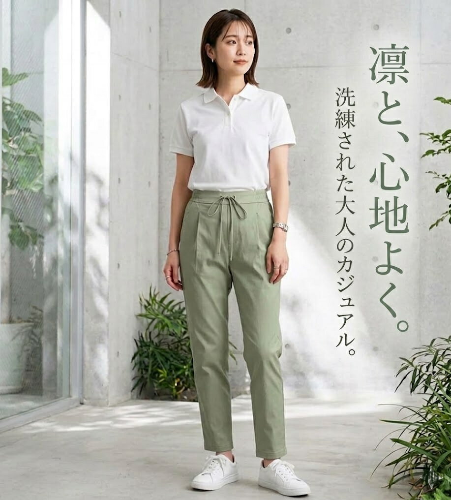 Rakuten - スラリ細見え 吸水速乾＆キレイ見え！テーパードパンツ 選べる股下60/65cm（S|M|L|LL） ライトグリーン【春夏】