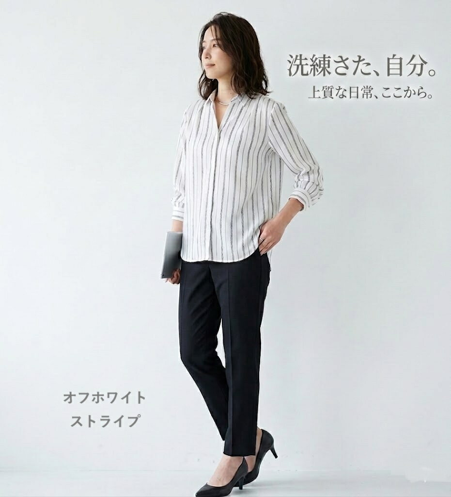 Rakuten - 暑い日でも涼やか＆快適に エアリーツイル素材 シャツチュニック（M❘L）ブルー・ピンク・オフ白/ストライプ　3色【春夏】サラッとした肌ざわり