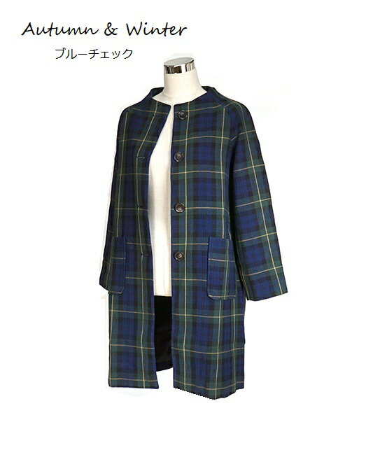 ノフル【M~L】ノーカラージャケット チェック柄 総柄 グリーン系 コットン トラッドチェックノーカラージャケット | ジョンブル公式通販/JOHNBULL