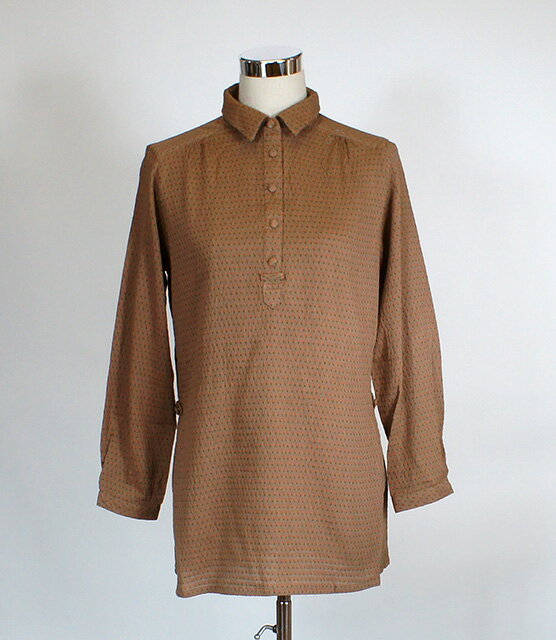 しっとり柔らか。綿100％ゆったり長袖ブラウス（M）モカドット