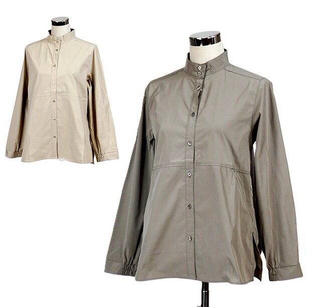 ＜sorafuku＞花粉対策！はっ水 スタンドカラーシャツ ブラウス 軽やかな着心地（M L LL）ベージュ・カーキ　2色