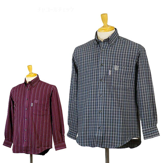 樂天商城 - 【メンズ】＜ダンロップ・リファインド＞まるごとストレッチ快適シャツ ボタンダウンシャツ 袖丈通常（S）チャコールチェック ワインストライプ 2色