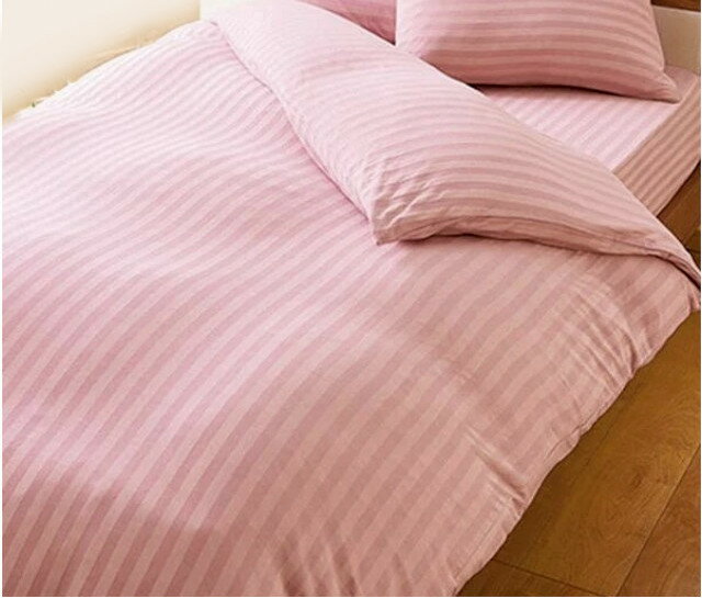 Tシャツのような肌触り 綿混 天竺ニット ストライプ掛布団カバー（シングルサイズ ダブルサイズ）ピンク