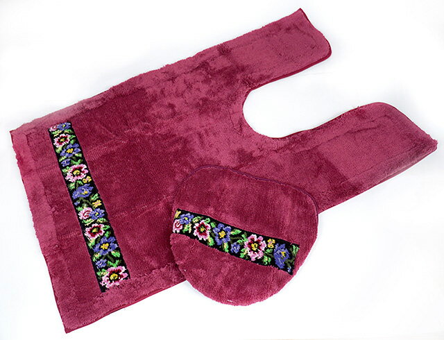 値下げしました!【処分特価】抗菌防臭 シェニール織トイレマットシリーズ レトロな花柄 フタカバー(洗浄暖房用) 単品 別売り(ワイン)