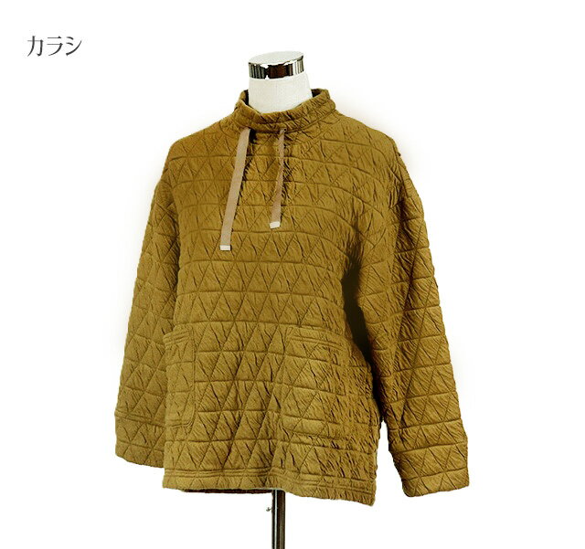 【冬物SALE！】カットキルト素材チュニック ハイネック 軽やかな着心地（M）カラシ 【スーパーSALE協賛ポイント最大46倍！】