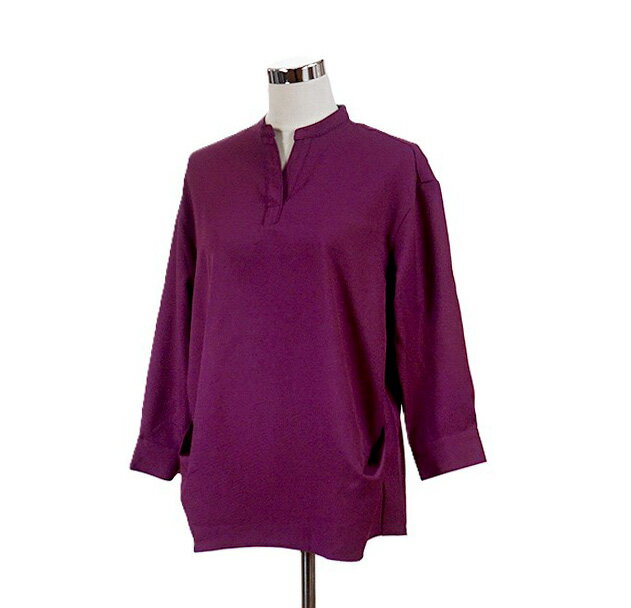 カルゼ素材 裾タックスキッパーチュニック キレイめにもカジュアルにも サラリ軽やか＆きれいな落ち感（M～LL）ラズベリー...