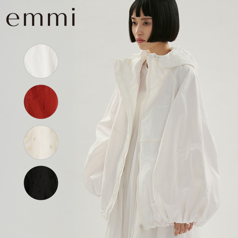 emmi エミ トップス アウター ビッグフォルムフーディーブルゾン 13WFJ261038 2026SS 春 夏 春服 夏服 長袖 レディース おしゃれ かわいい ロゴ ロゴ入り シンプル 無地 花柄 オーバーサイズ 体型カバー ゆったり きれいめ フード付き 旅行 送料無料