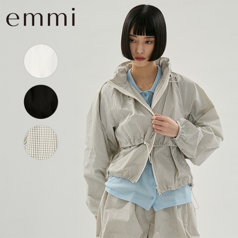 Rakuten - emmi エミ トップス アウター ドロストナイロンブルゾン 撥水 13WFJ261041 2026SS 春 夏 春服 夏服 長袖 レディース ジャケット ブルゾン おしゃれ かわいい 無地 チェック柄 軽量 ダブルジップ フード付き 旅行 アウトドア スポーティ ワークアウト 送料無料